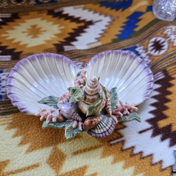 Fitz & Floyd Oceana Double Dish Nautical Beach Seashells - Picture 2 of 3